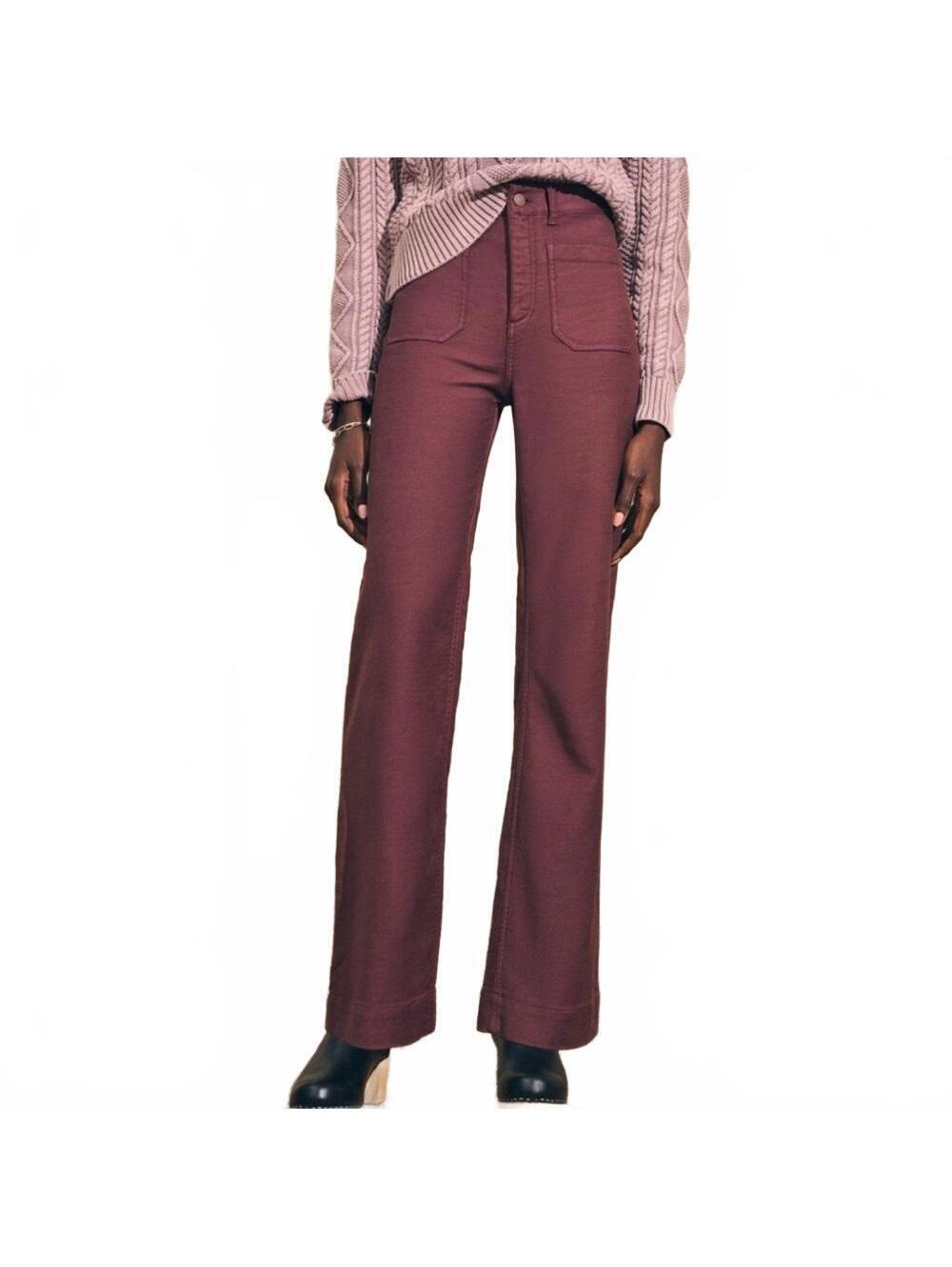 Faherty Stretch Terry Patch Pocket Wide Leg Pant Burgundy Catawaba Grape Size 26